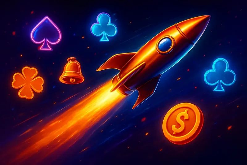 Rocket Speed Banner Glossy 3D rocket launch casino banner with neon speed trails